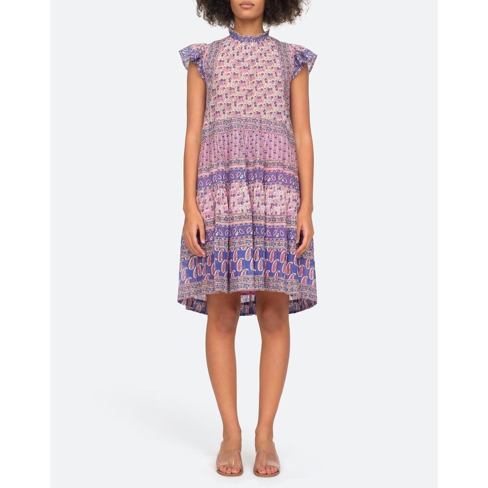 SEA New York Bianca Tunic Mini Dress Violet Floral Print Flutter Sleeve SZ 4 US